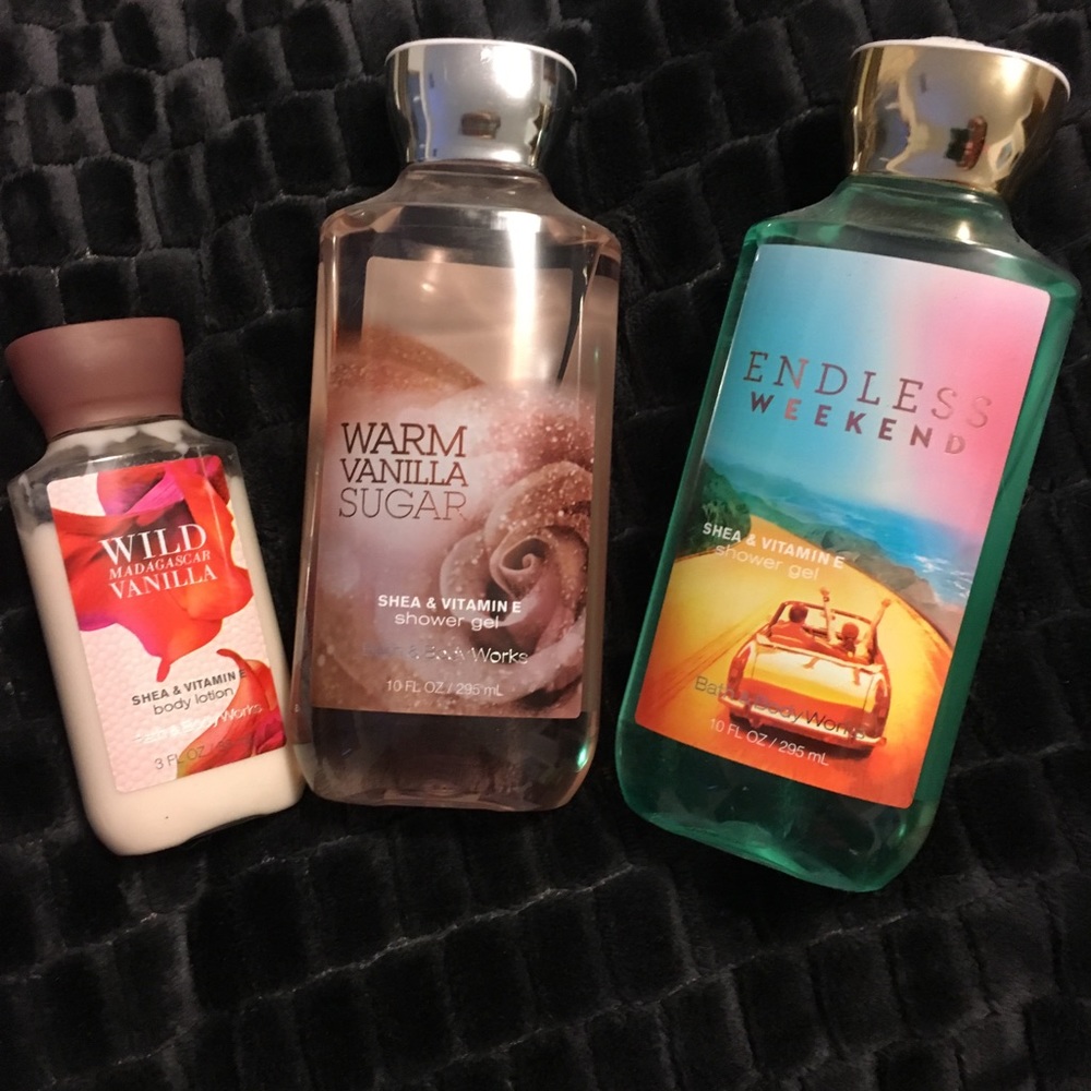 Bath and Body Works body wash and lotion.
